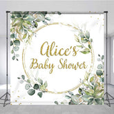 Aperturee Aperturee Custom Baby Shower Backdrop Elegant Gold Glitter and Greenery Wreath Personalized Eucalyptus Leaves Welcome Sign